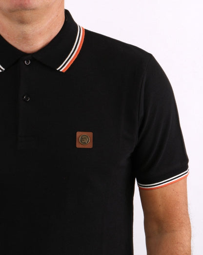 Trojan Tipped Pique Polo Shirt Black/Orange