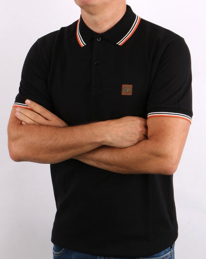 Trojan Tipped Pique Polo Shirt Black/Orange