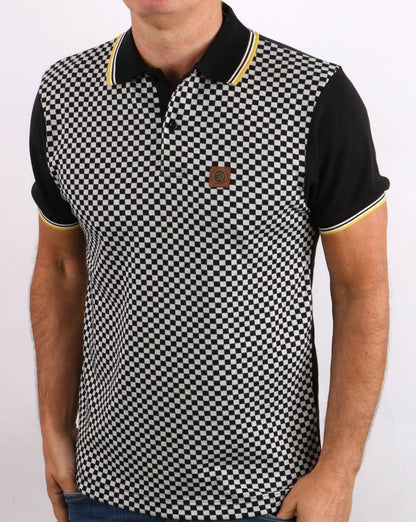 Trojan 2 Tone Chequerboard Polo Shirt Black