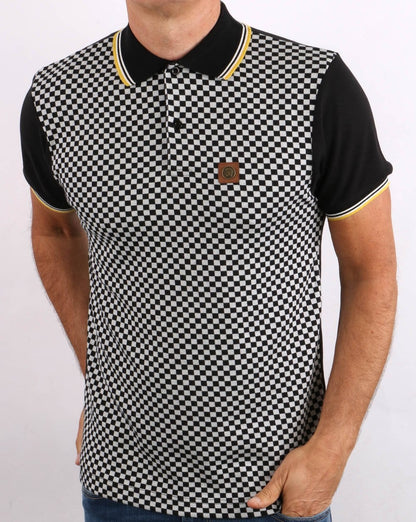 Trojan 2 Tone Chequerboard Polo Shirt Black