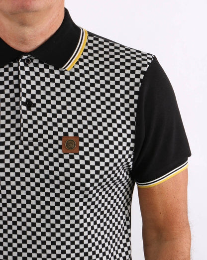 Trojan 2 Tone Chequerboard Polo Shirt Black