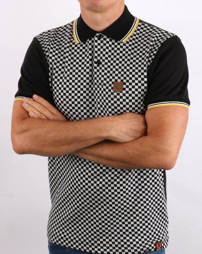 Trojan 2 Tone Chequerboard Polo Shirt Black