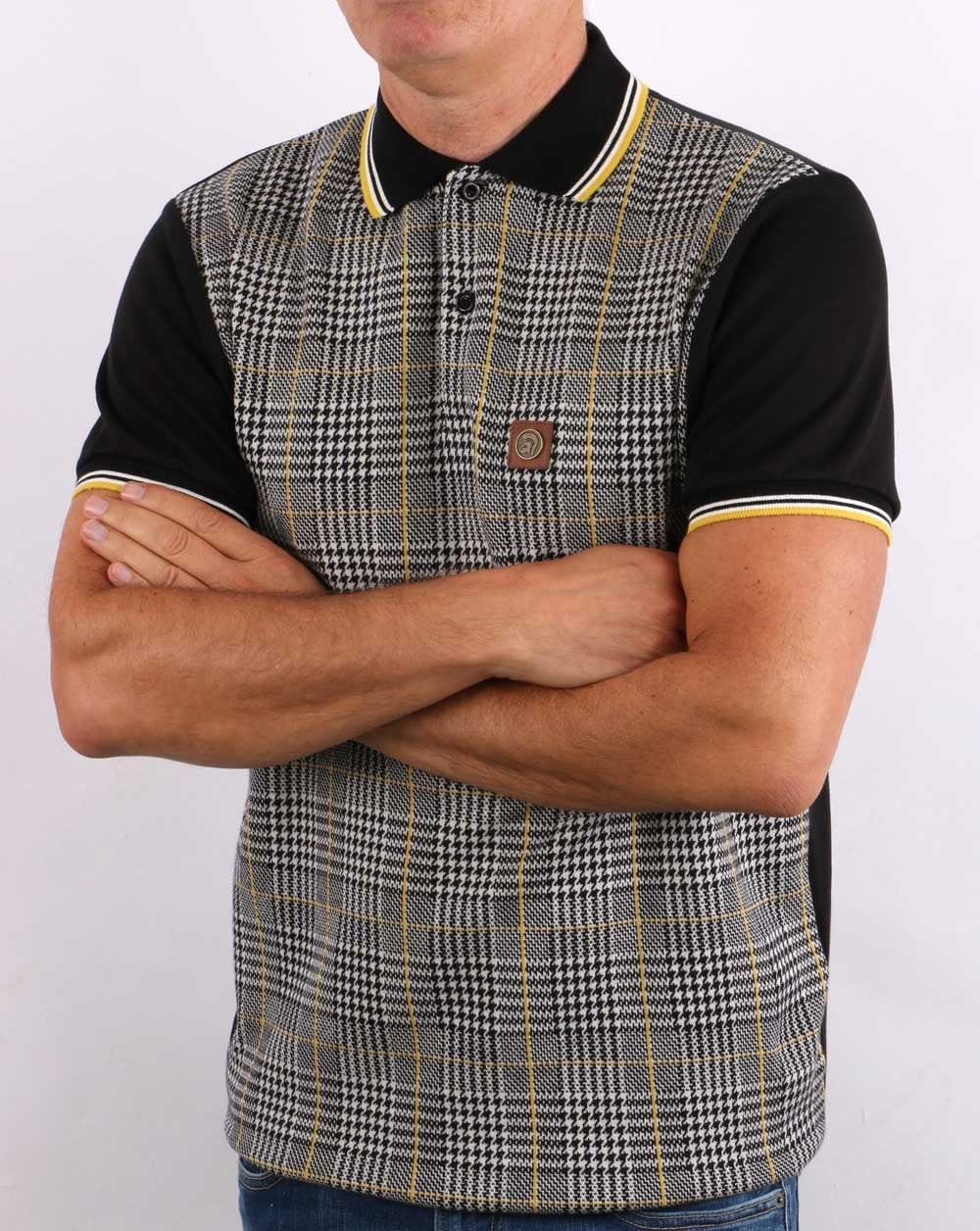 Trojan Checked Polo Shirt Black/Yellow