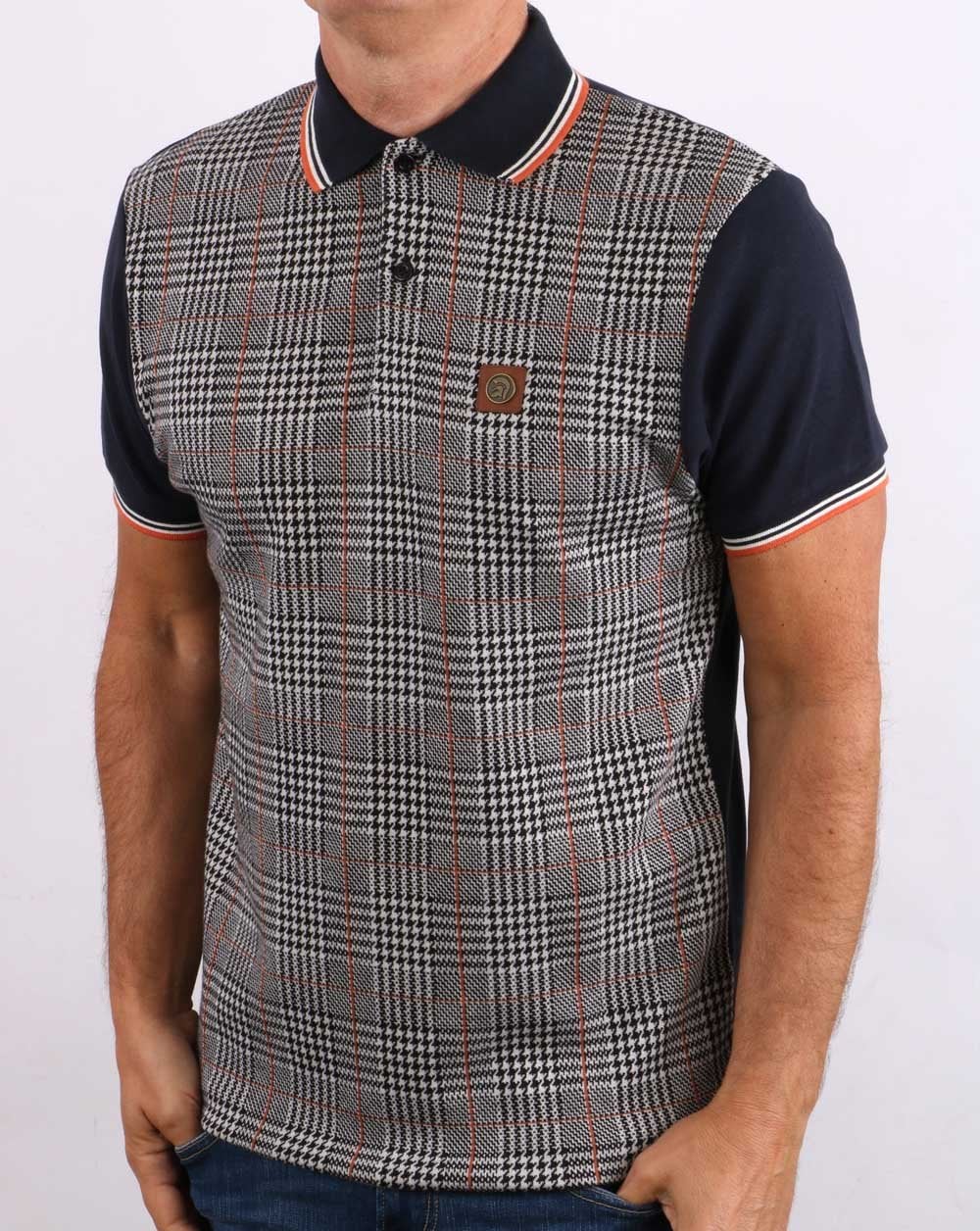Trojan Checked Polo Shirt Navy