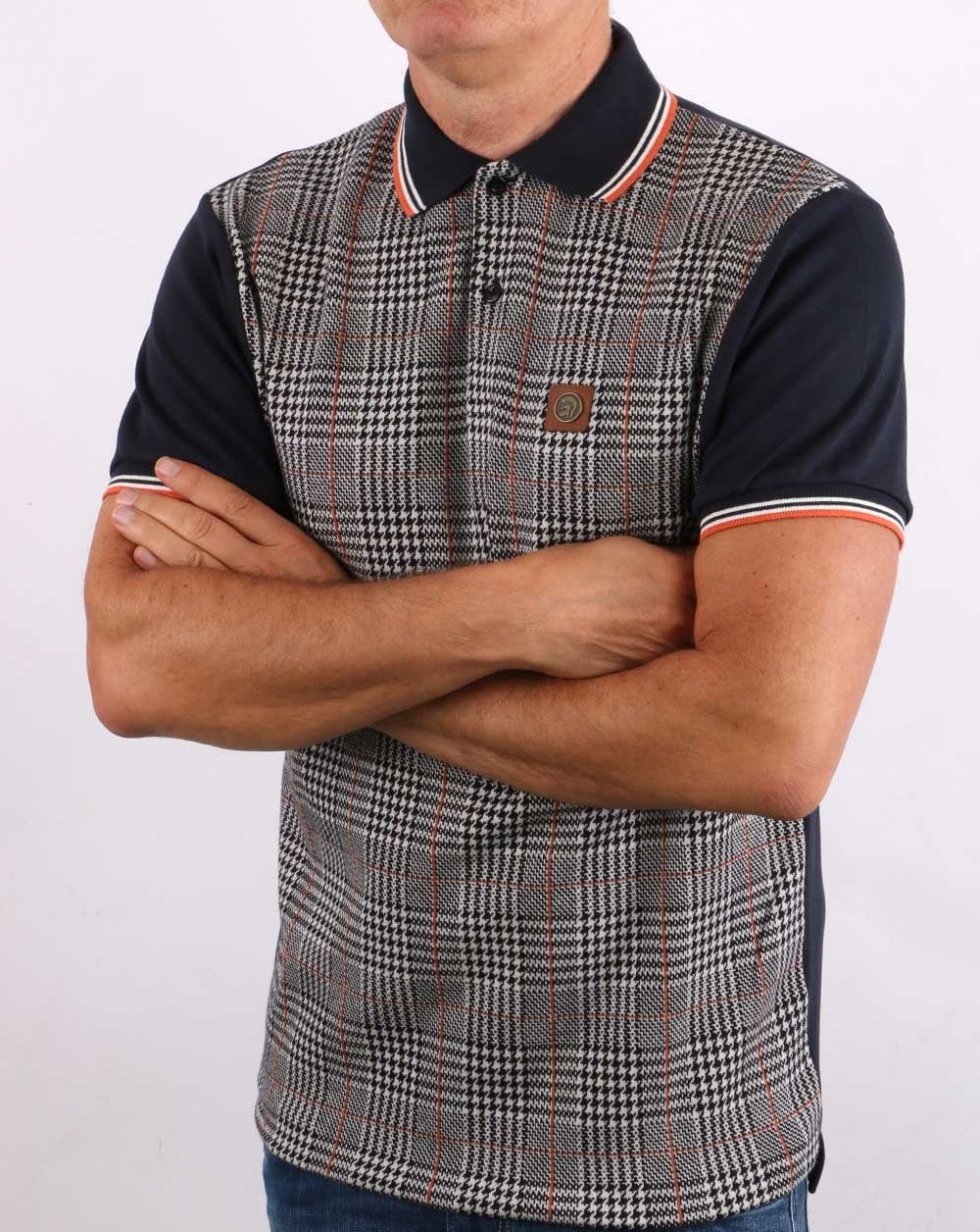 Trojan Checked Polo Shirt Navy