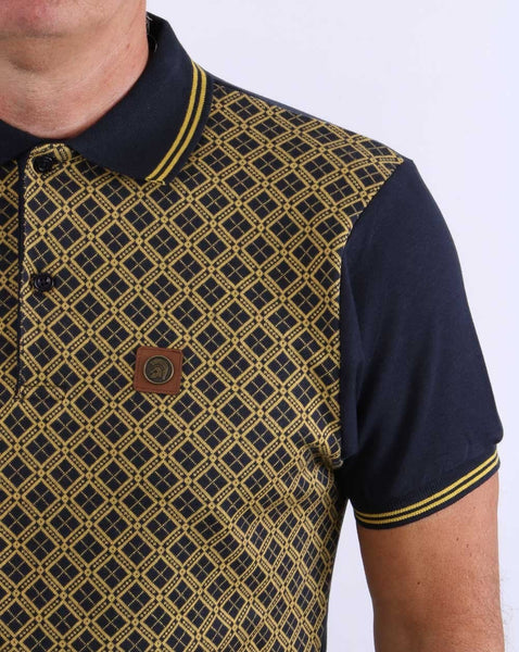 Trojan Argyle Panel Polo Shirt Navy