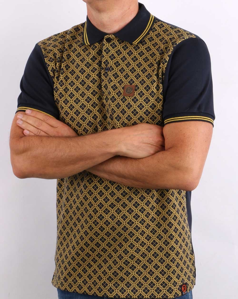 Trojan Argyle Panel Polo Shirt Navy