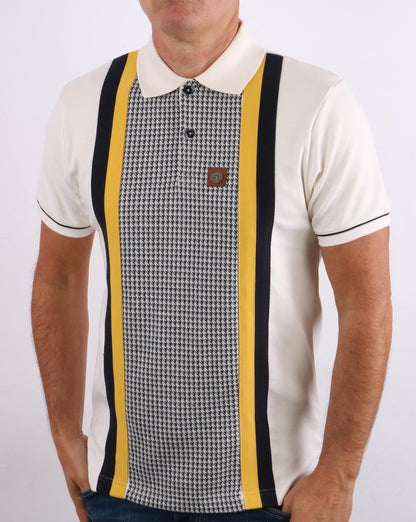 Trojan Houndstooth Panel Polo Shirt Cream