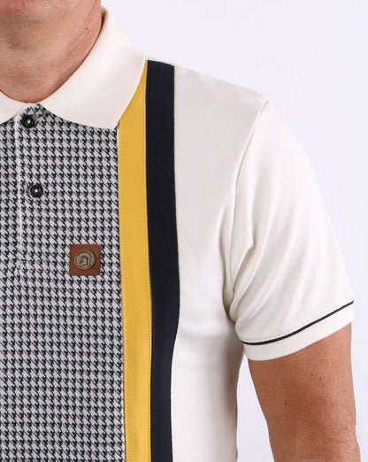 Trojan Houndstooth Panel Polo Shirt Cream