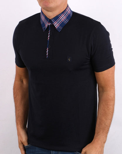 Gabicci Vintage Check Collar Polo Navy/Red