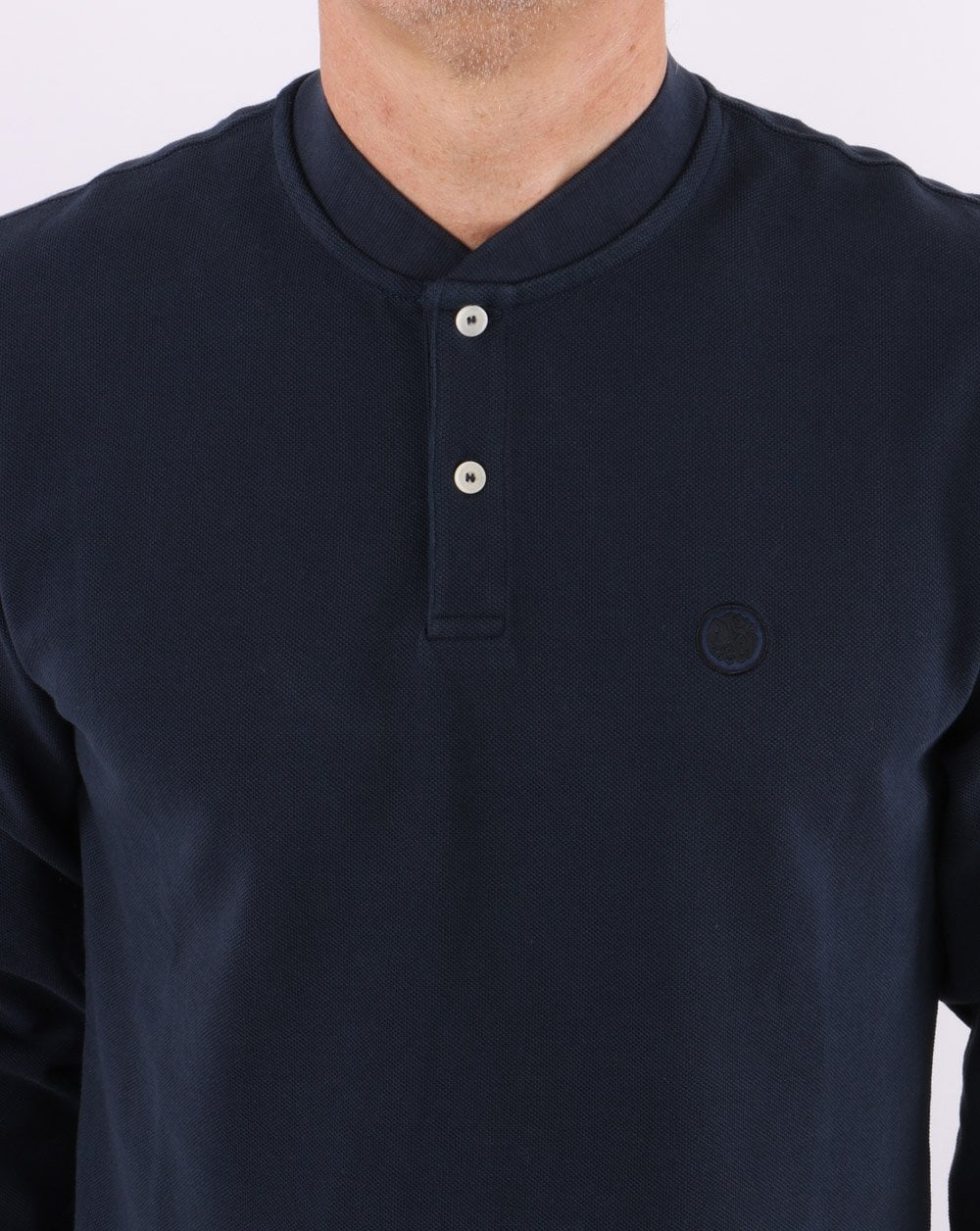 Pretty Green Long Sleeve Bomber Polo Navy