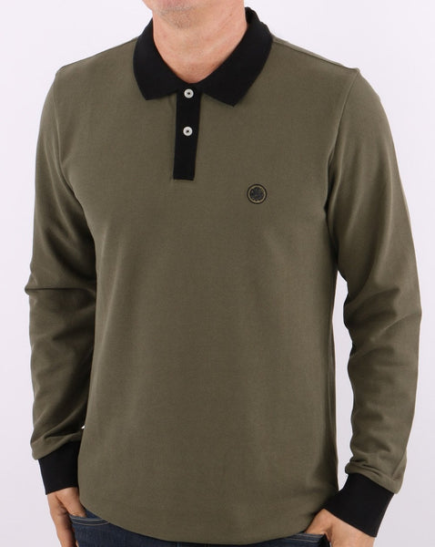 Pretty Green Contrast Long Sleeve Polo Khaki
