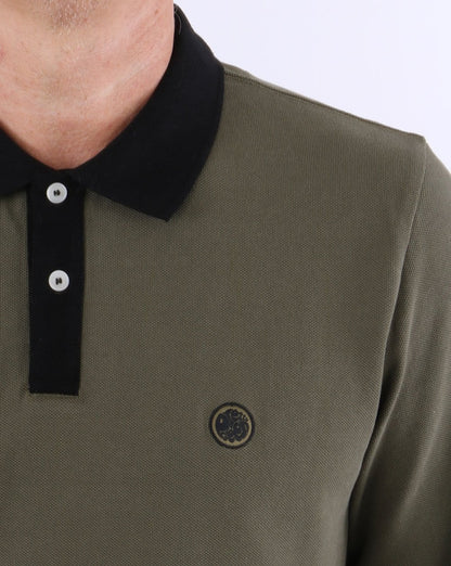 Pretty Green Contrast Long Sleeve Polo Khaki