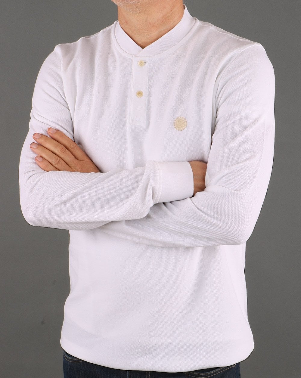 Pretty Green Long Sleeve Bomber Polo White