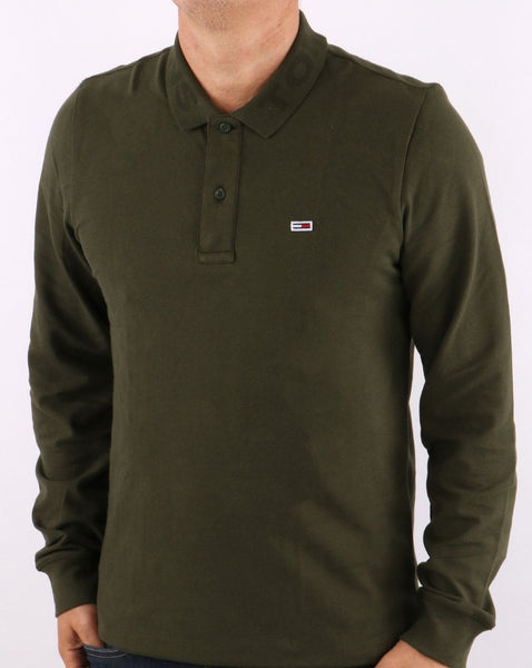 Tommy Jeans Tonal Long Sleeve Polo Dark Olive