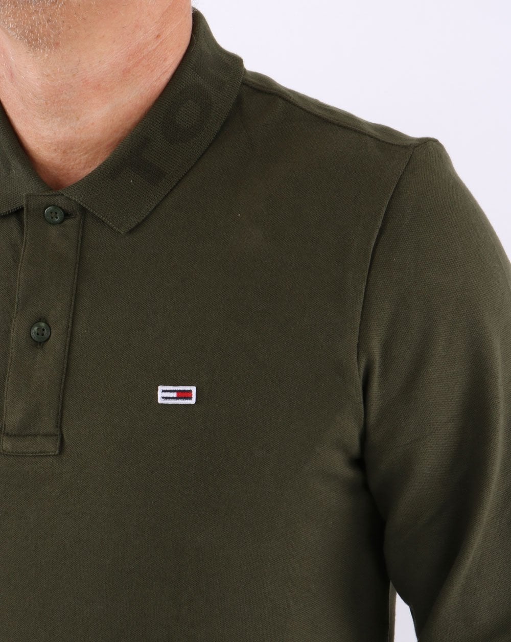 Tommy Jeans Tonal Long Sleeve Polo Dark Olive