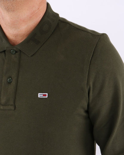 Tommy Jeans Tonal Long Sleeve Polo Dark Olive