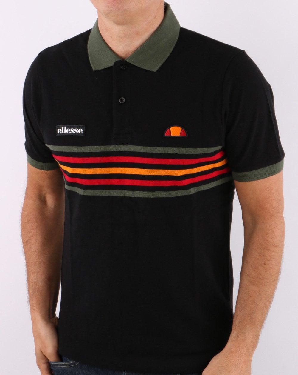 Ellesse Multi Stripe Polo Shirt Black