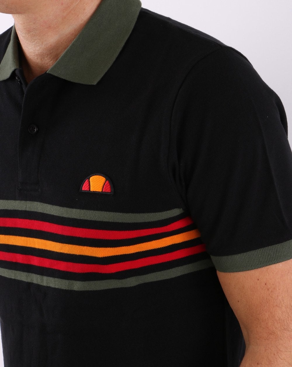 Ellesse Multi Stripe Polo Shirt Black