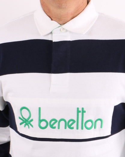 Benetton Striped Rugby Shirt Navy/White