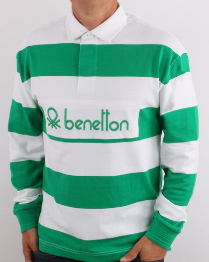 Benetton Striped Rugby Shirt Green/White