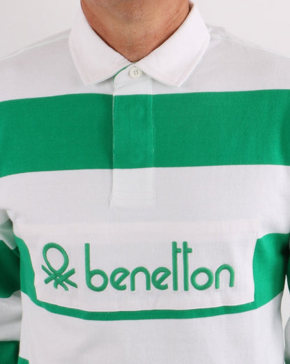Benetton Striped Rugby Shirt Green/White