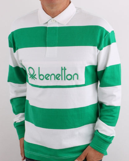 Benetton Striped Rugby Shirt Green/White