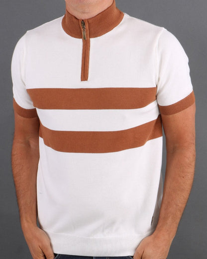 Trojan Stripe Front Zip Cream