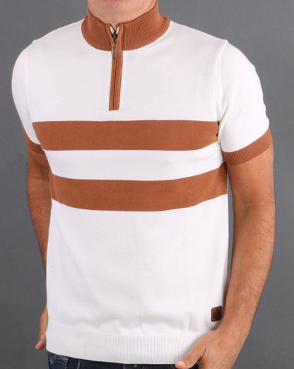 Trojan Stripe Front Zip Cream