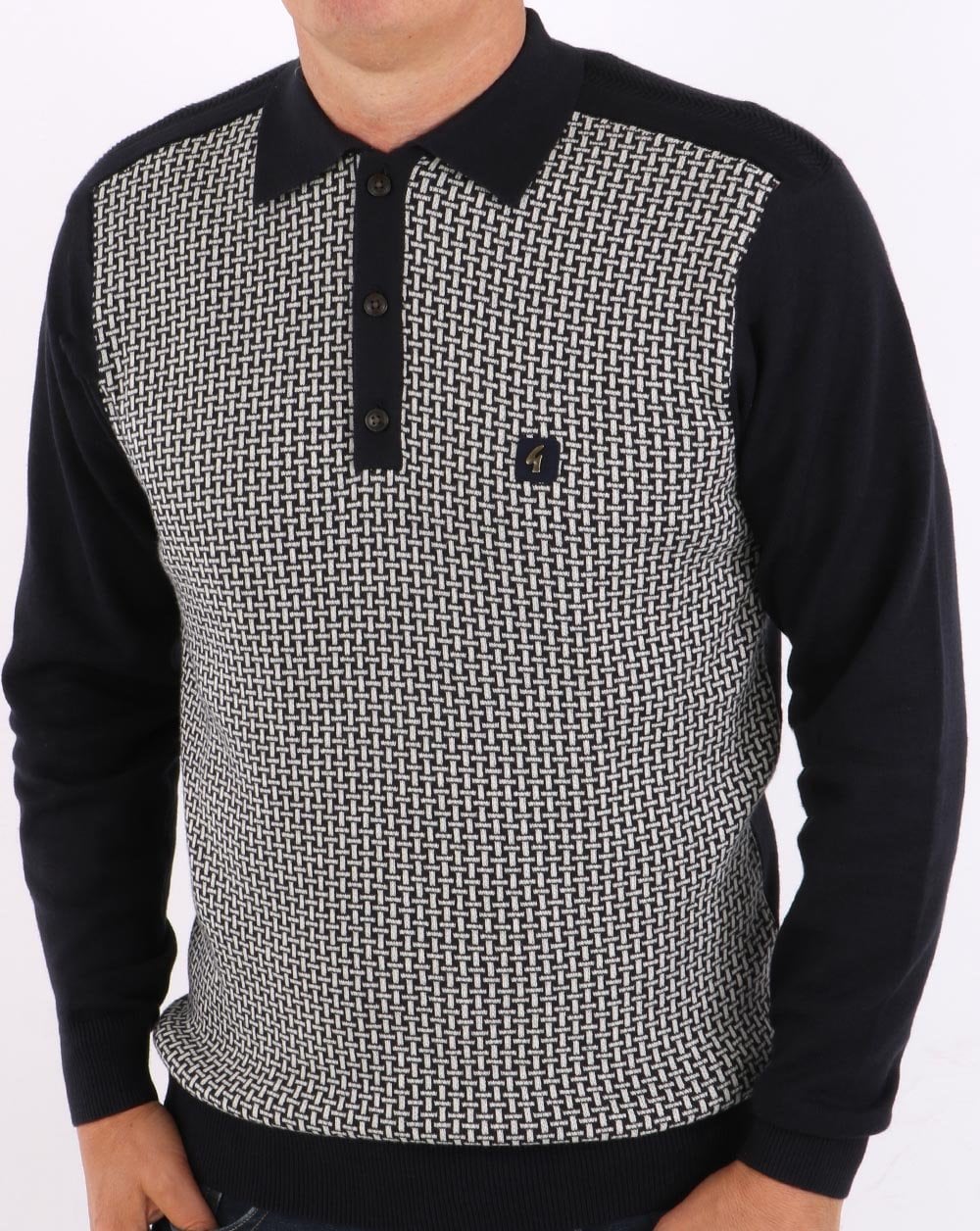 Gabicci Vintage Weaver Knitted Polo Navy/white