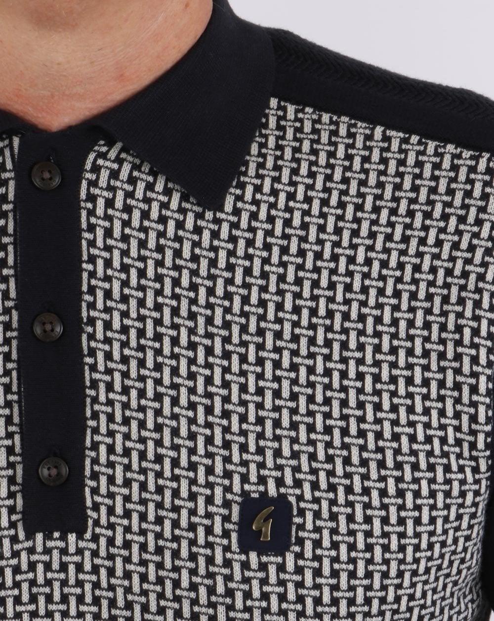 Gabicci Vintage Weaver Knitted Polo Navy/white
