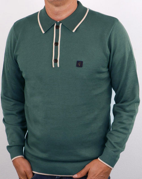 Gabicci Vintage Lineker Long Sleeve Knitted Polo Teal