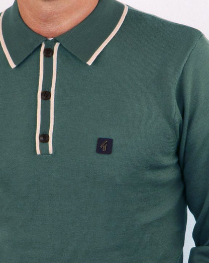 Gabicci Vintage Lineker Long Sleeve Knitted Polo Teal