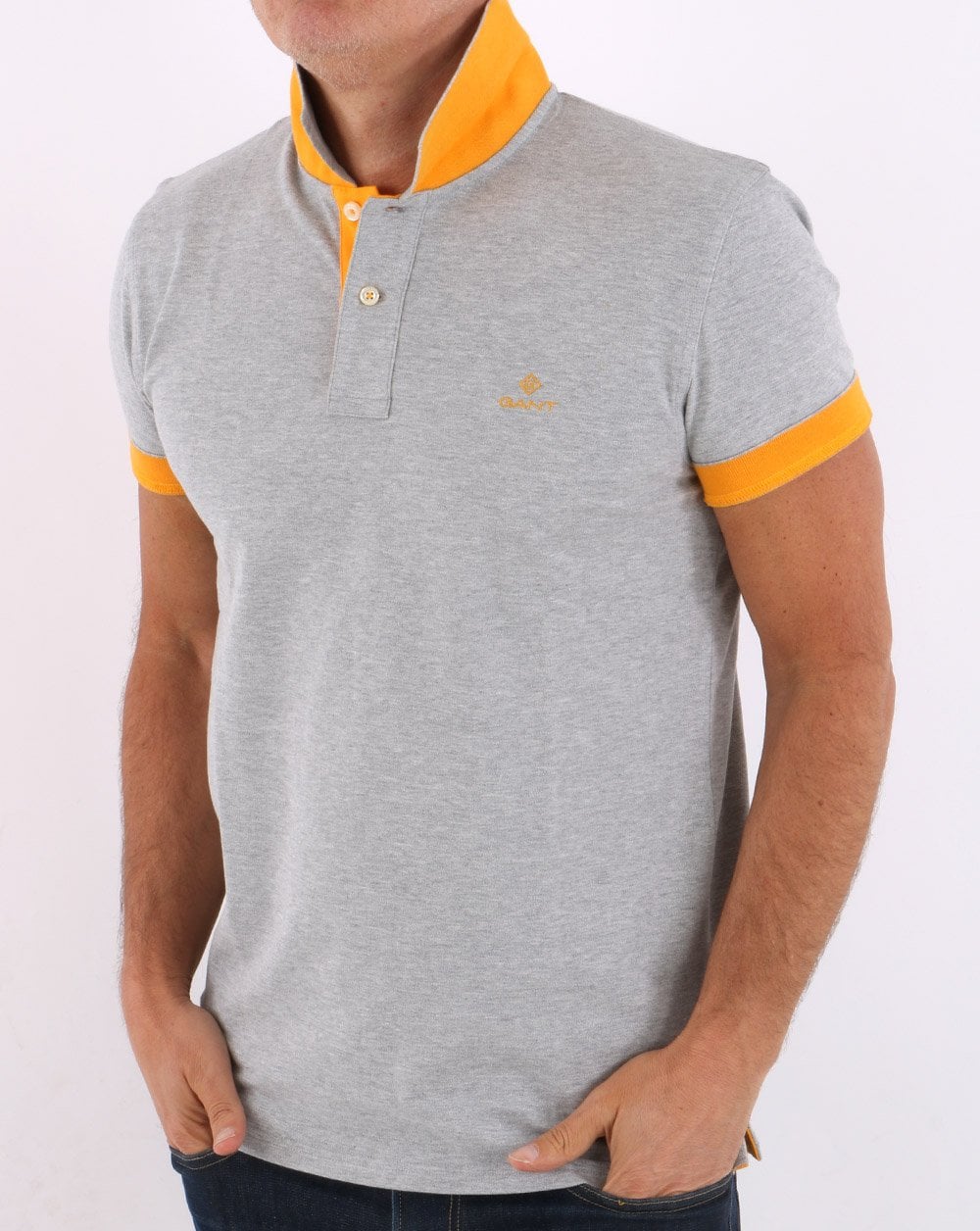 Gant Contrast Collar Polo Shirt Grey/Yellow