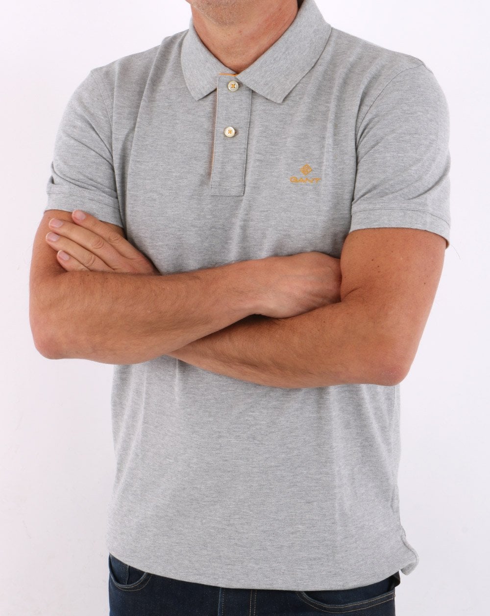 Gant Contrast Collar Polo Shirt Grey/Yellow