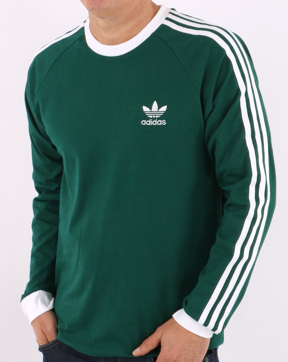 Adidas Originals 3 Stripes LS T Shirt Collegiate Green