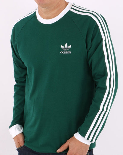 Adidas Originals 3 Stripes LS T Shirt Collegiate Green