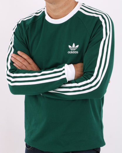 Adidas Originals 3 Stripes LS T Shirt Collegiate Green
