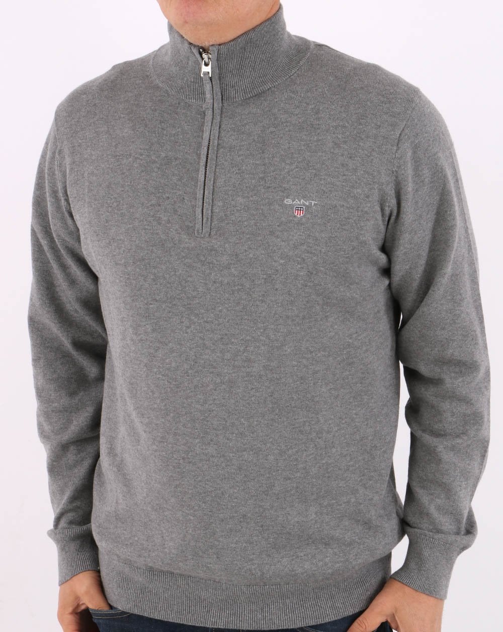 Gant Classic Cotton Half Zip Grey Marl