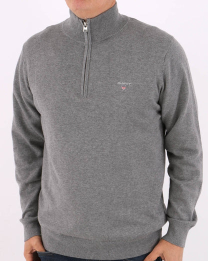 Gant Classic Cotton Half Zip Grey Marl