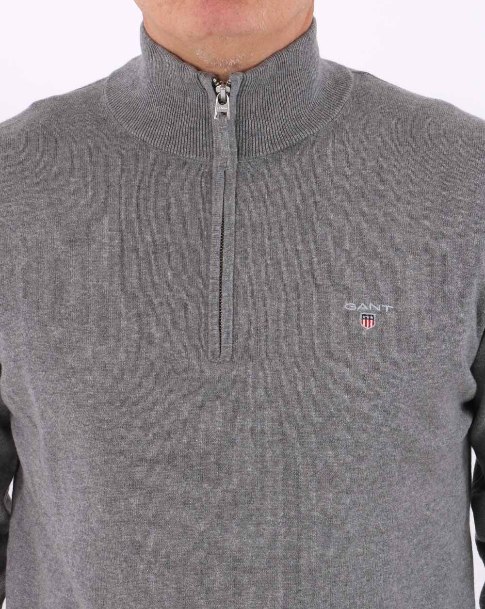 Gant Classic Cotton Half Zip Grey Marl