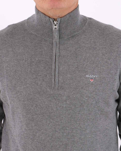 Gant Classic Cotton Half Zip Grey Marl
