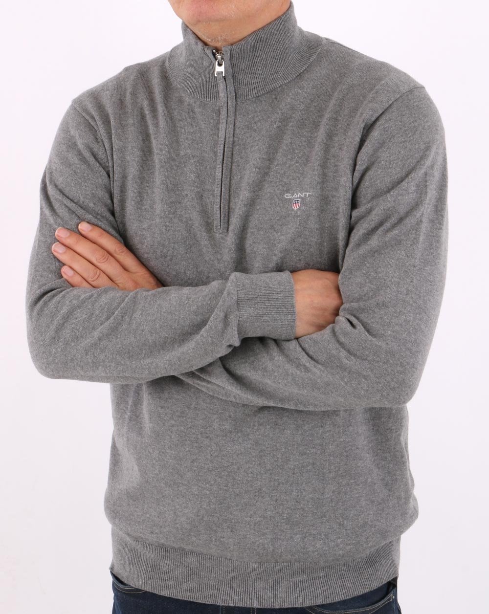 Gant Classic Cotton Half Zip Grey Marl
