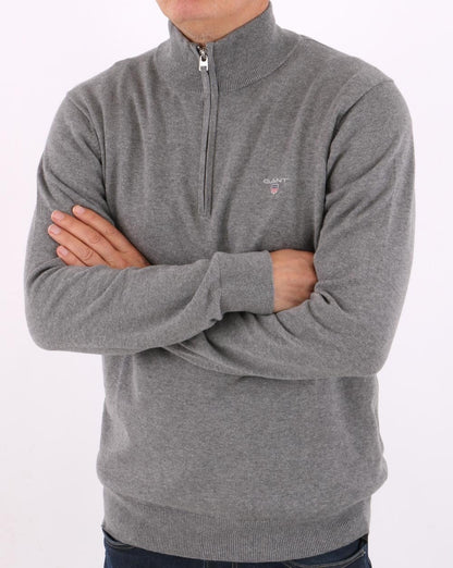 Gant Classic Cotton Half Zip Grey Marl
