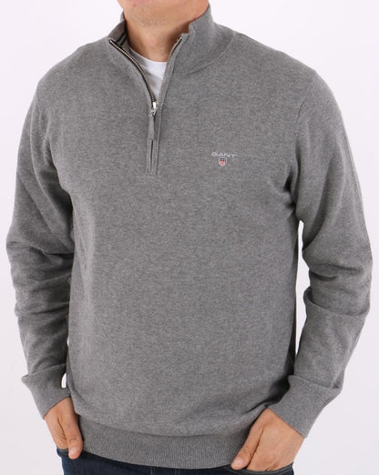 Gant Classic Cotton Half Zip Grey Marl