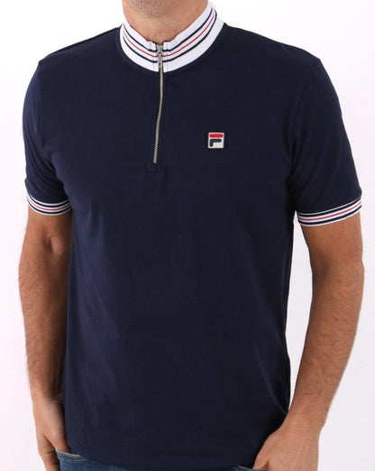 Fila Vintage 1/4 Zip Polo Shirt Navy