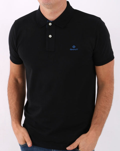 Gant Contrast Collar Polo Shirt Black/Blue