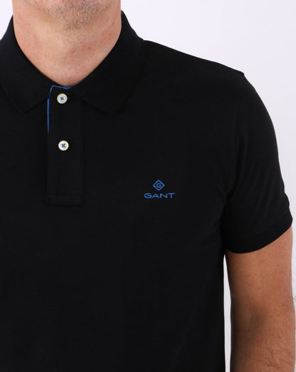 Gant Contrast Collar Polo Shirt Black/Blue