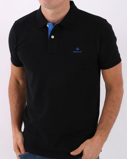 Gant Contrast Collar Polo Shirt Black/Blue