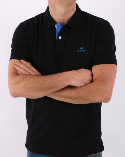 Gant Contrast Collar Polo Shirt Black/Blue